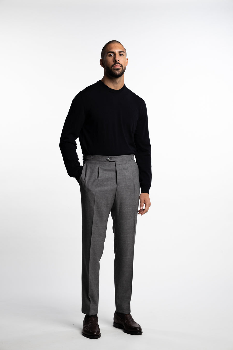 Prato Pleated Wool Trouser Grey Melange