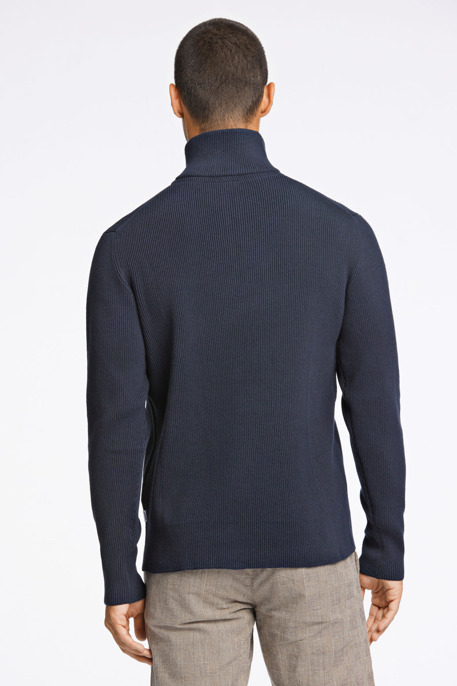 Half Zip Rib Knit Navy - modellbilde bakfra
