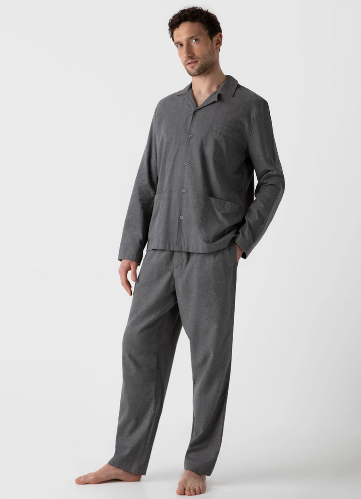 Cotton Flannel Pyjama Shirt Mid Grey Melange