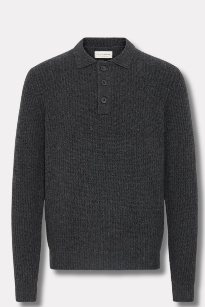 Gahn 1X1 Rib Polo Knit Dark Grey