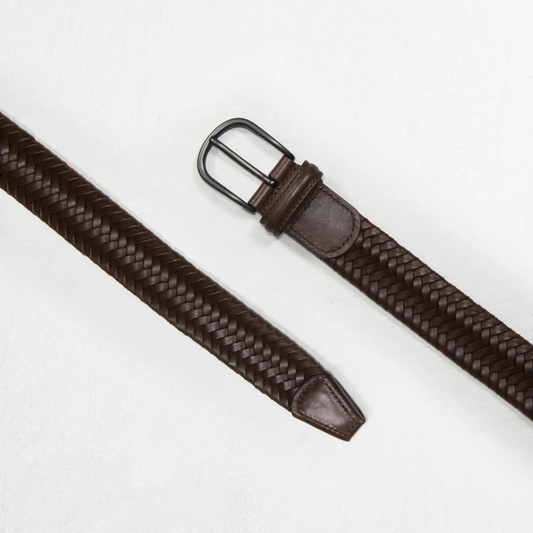 Stretch Woven Leather Belt Brown 3,5 cm