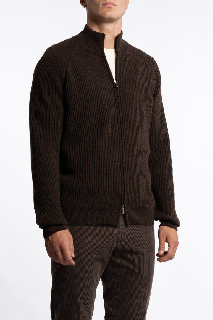 Knitted Full-zip Wool Sweater Brown