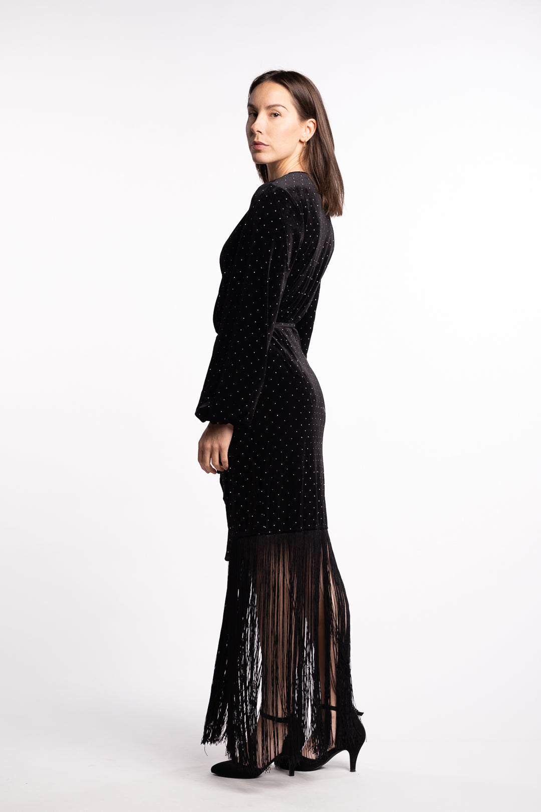 Sine Stud Velour Dress- Black