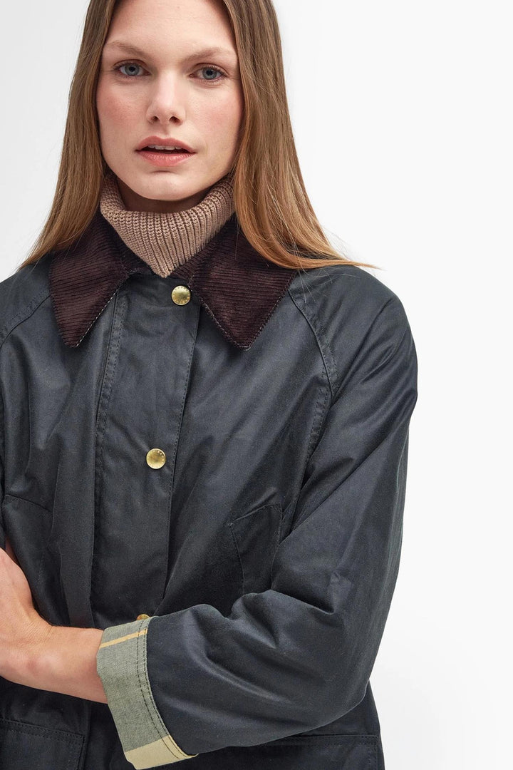 Long Beadnell Wax Jacket- Sage