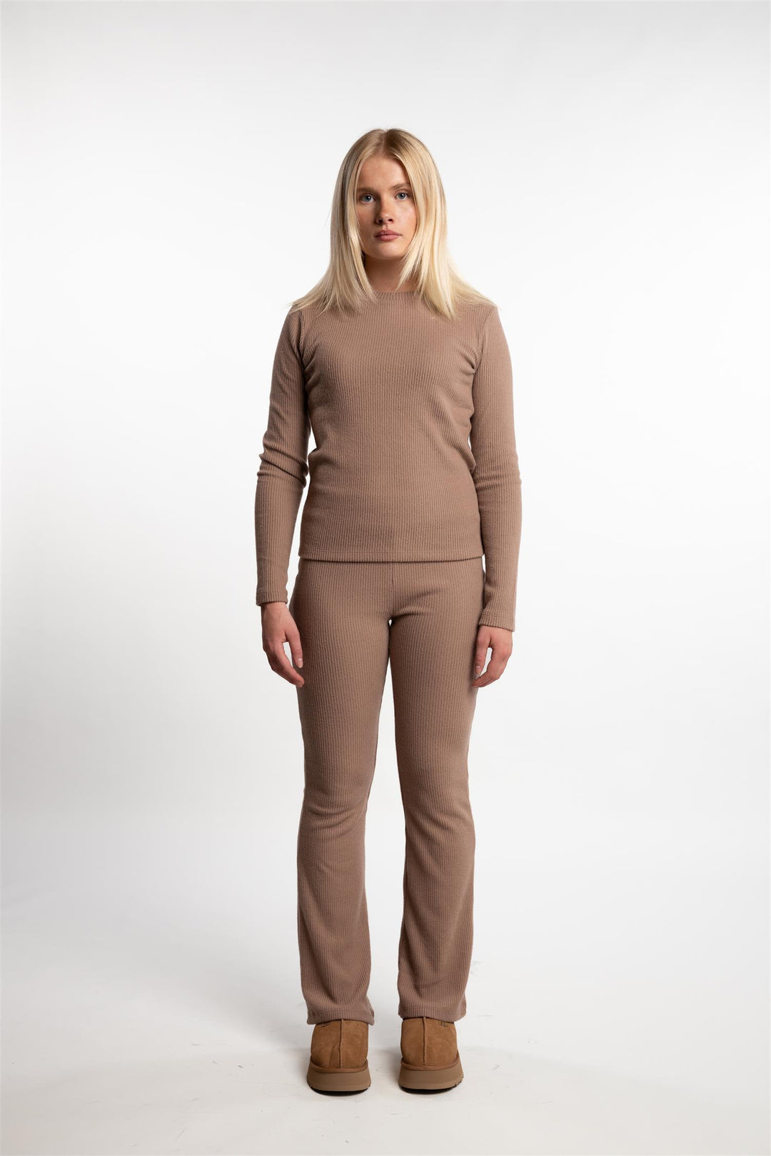 Daniela Rib Trouser- Brown Melange