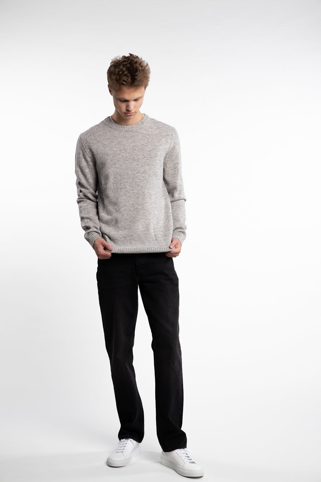 Lambswool O-Neck Knit Mid Grey Melange