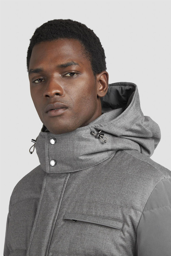 Wool And Silk Puffer Jacket With Contrast Inserts Taupe Suede