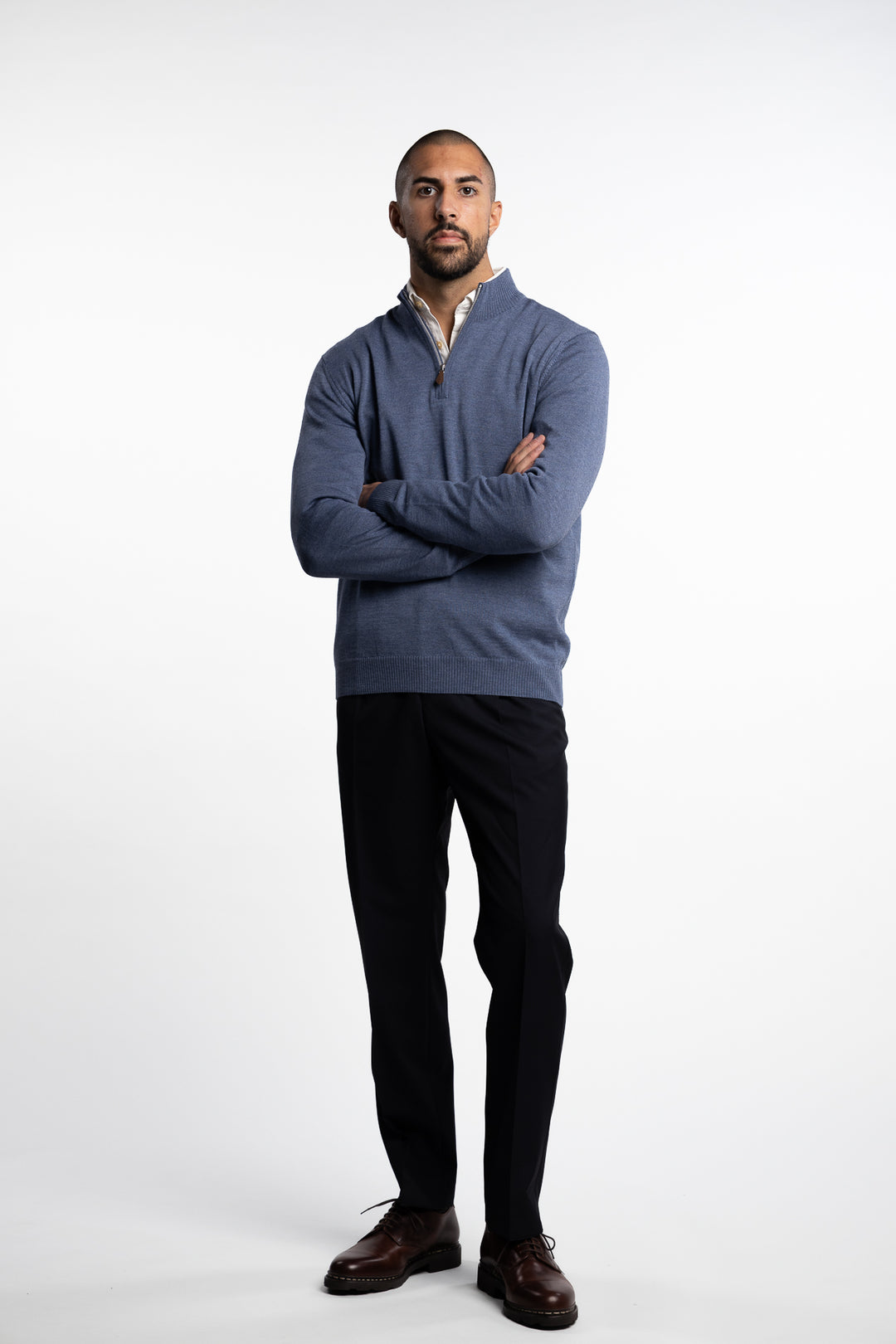 Merino Wool Half Zip Blue