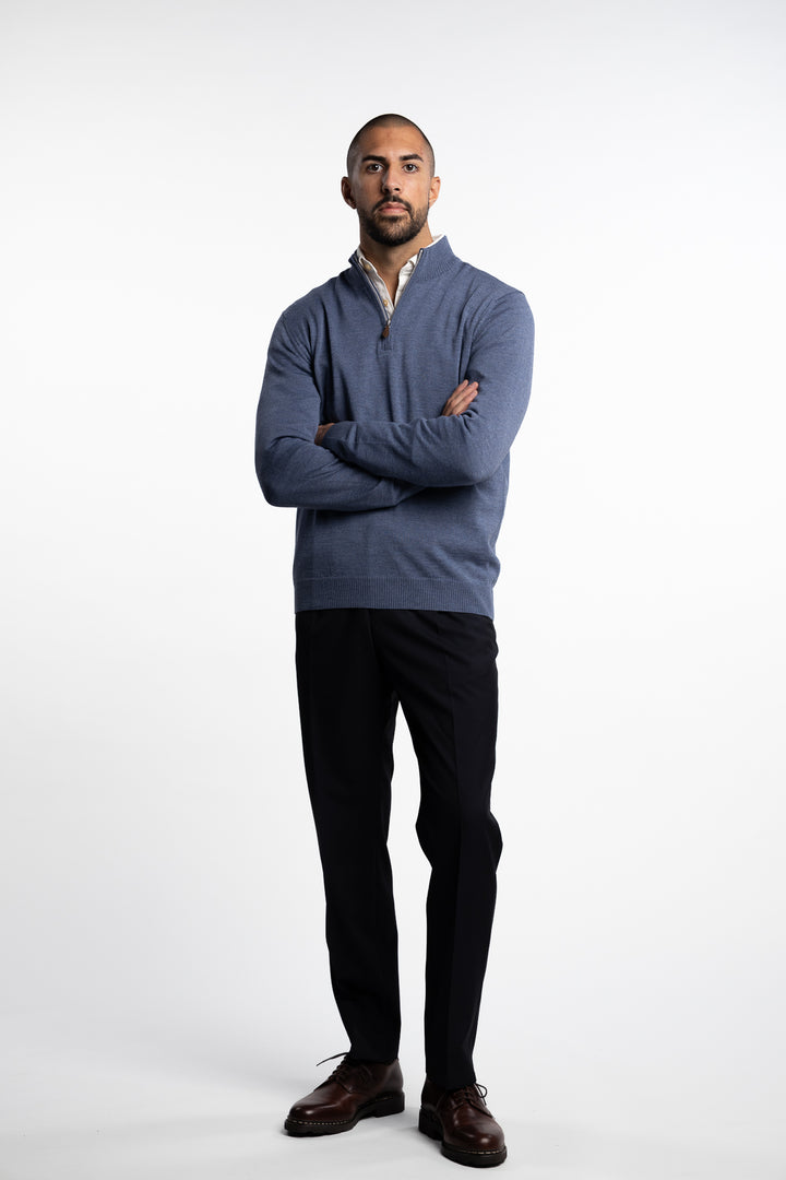 Merino Wool Half Zip Blue