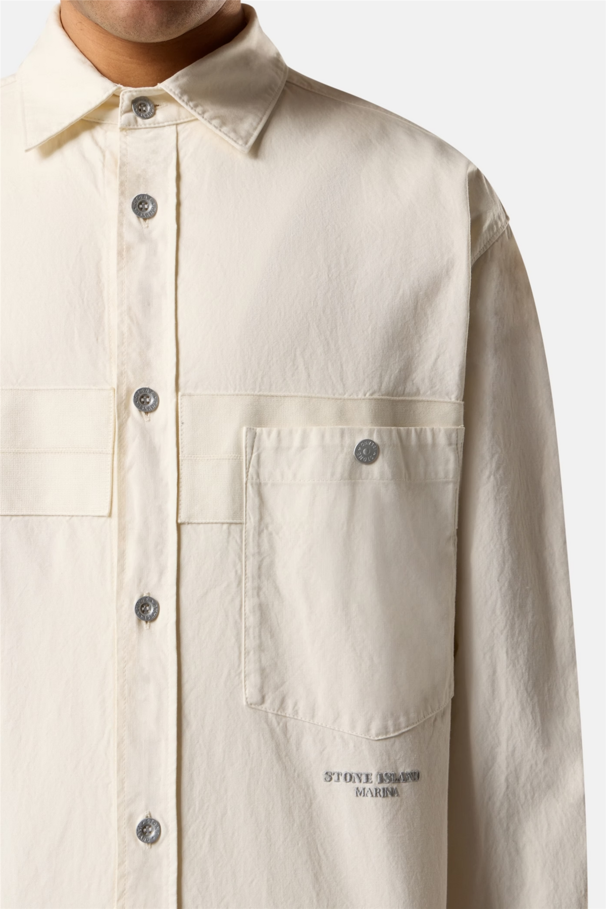 1200029 Regular-fit Overshirt With Stone Island Marina Embroidery Ivory