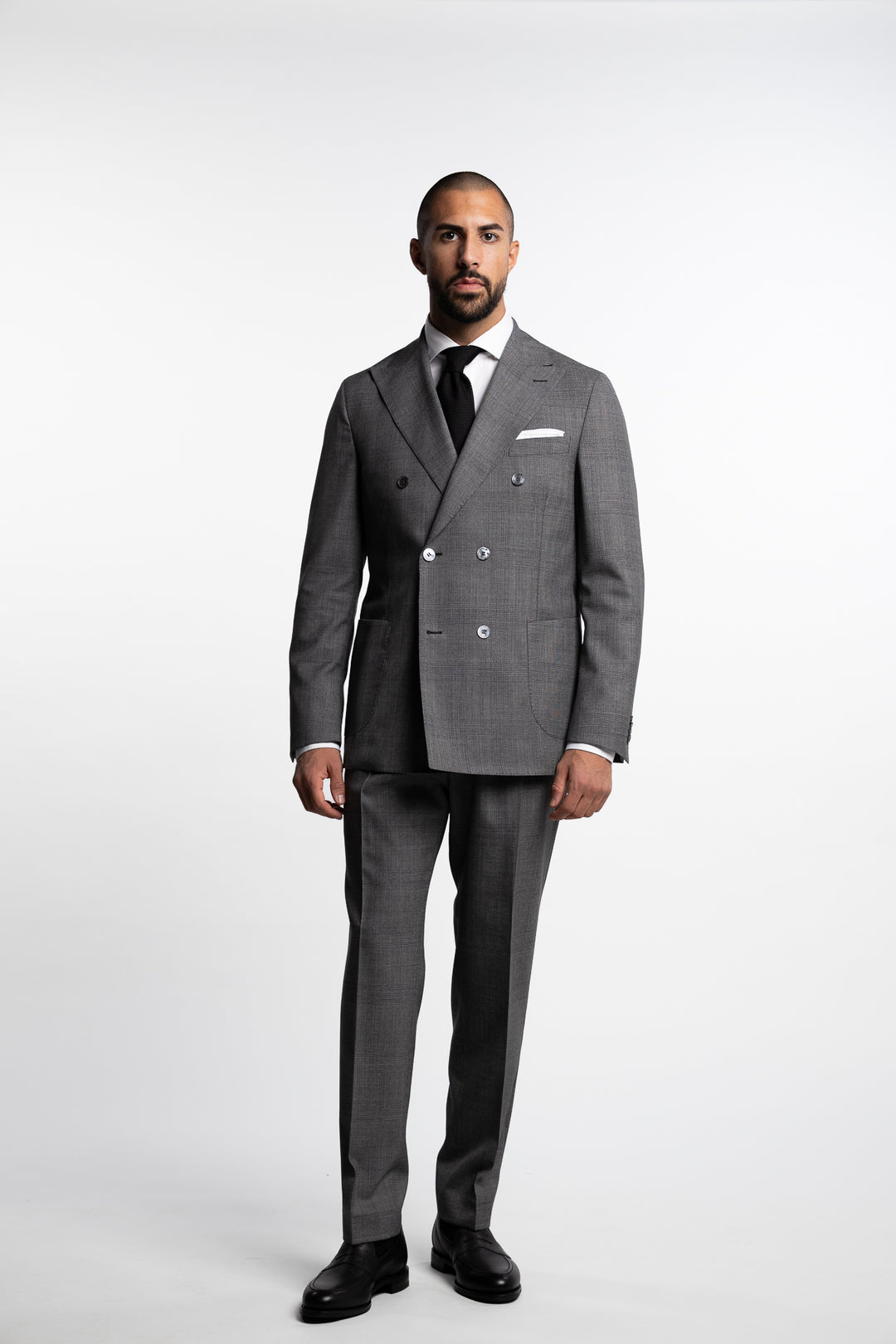 Vicenza Double Breasted Wool Blazer Grey Check