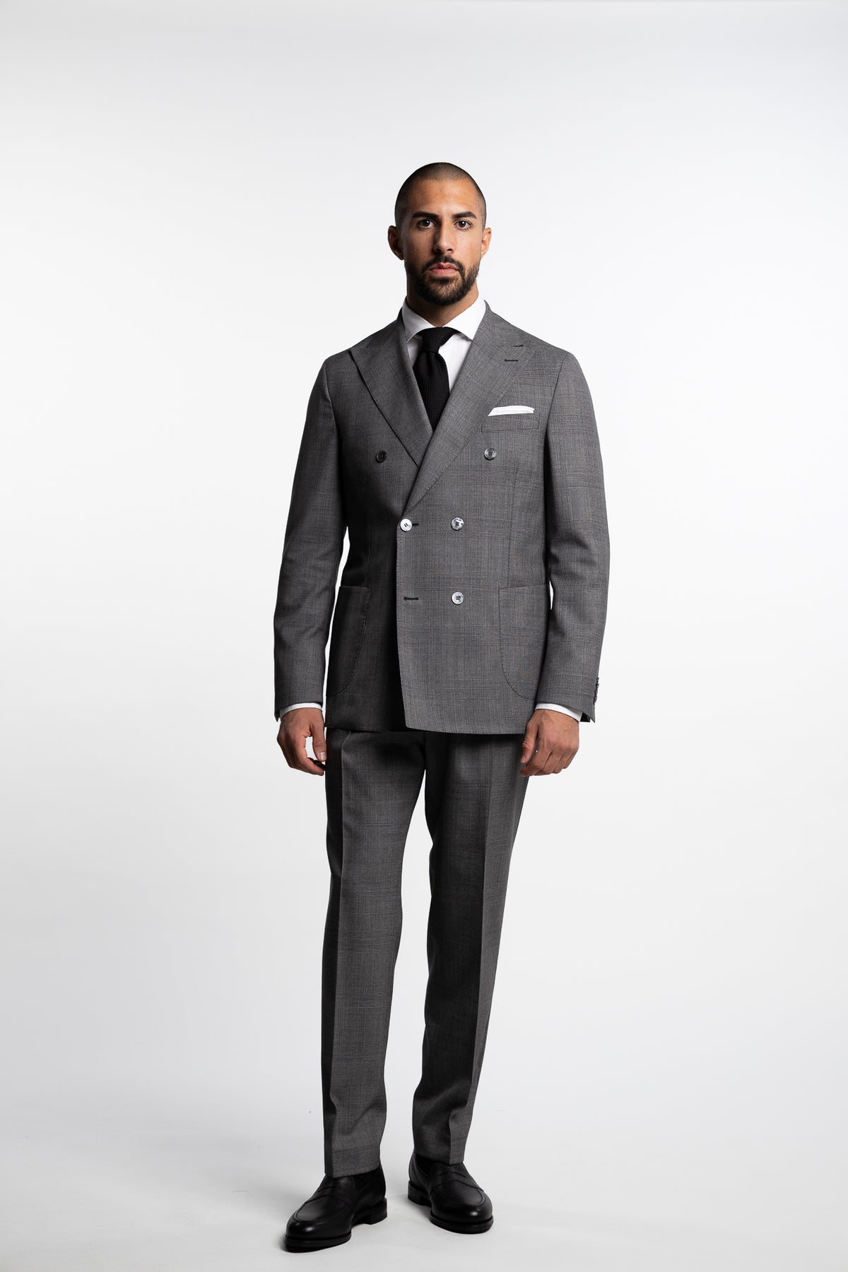 Vicenza Double Breasted Wool Blazer Grey Check