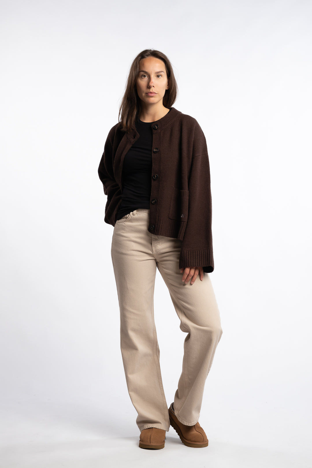 W. Wool Wide Cardigan - Dk. Brown
