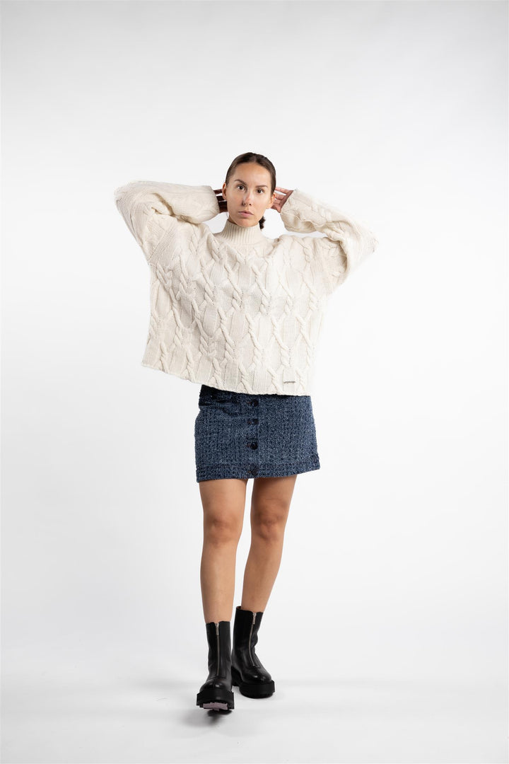 Chunky Cable Turtleneck- Ecru