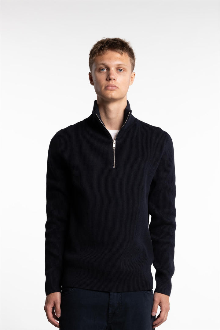 Half Zip Rib Knit Navy