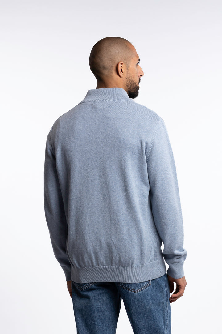 Cotton Half Zip Knitted Jumper Light Blue