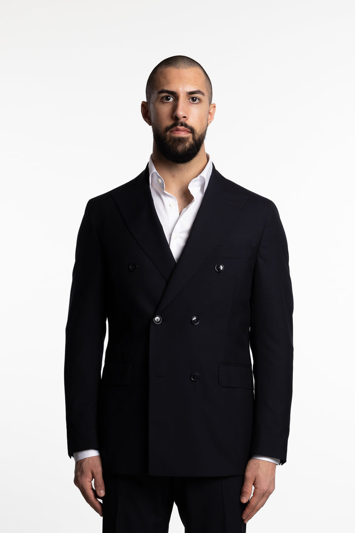 Farris Regular Fit Double Breasted Wool Blazer Navy