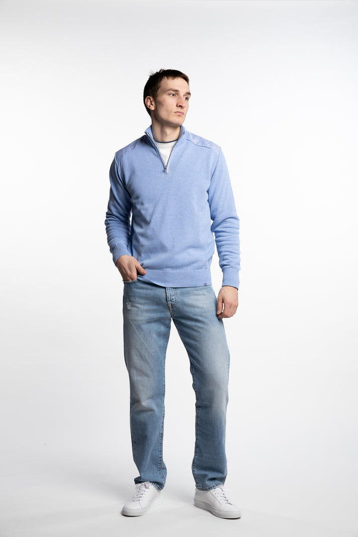 Fresco Cotton Half-Zip Light Blue