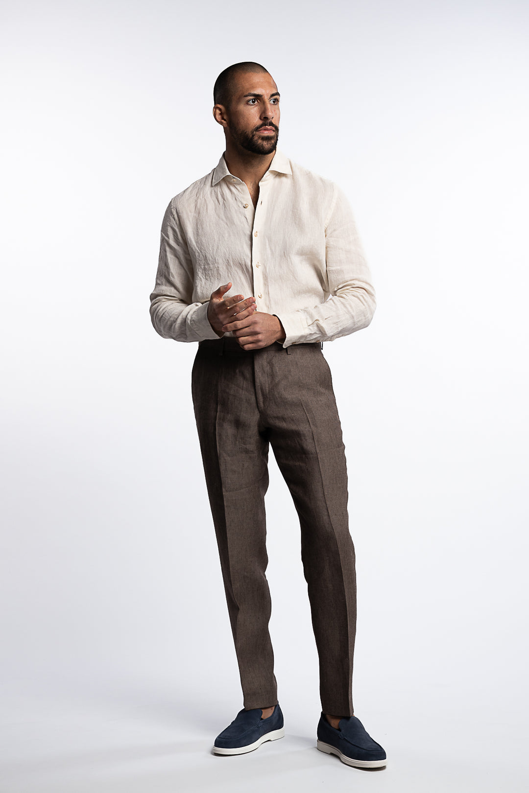 Denz Slim Fit Linen Trousers Dusk Brown
