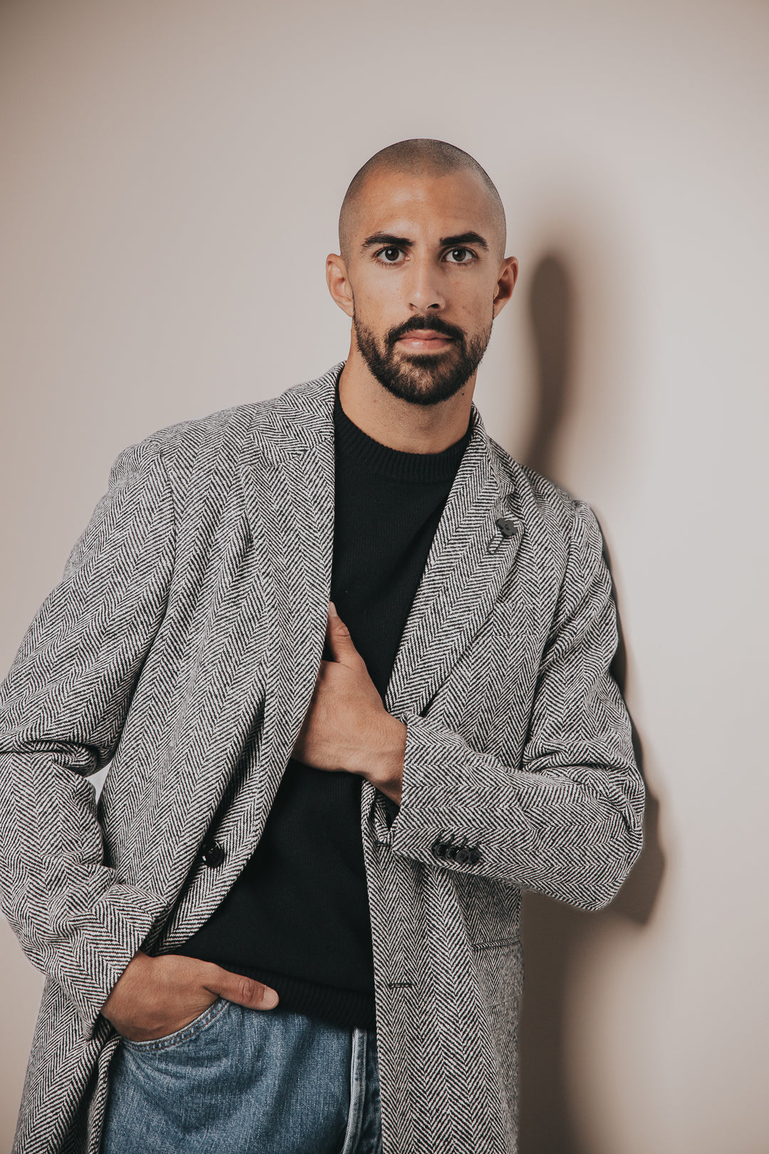 Wool Herringbone Coat Black/White