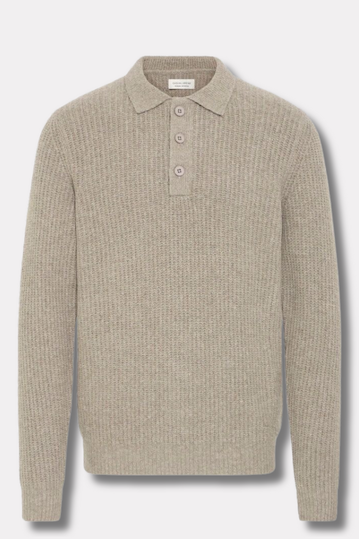 Gahn 1X1 Rib Polo Knit Steel Grey