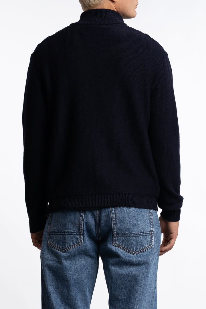 Cableknit Wool Cardigan Navy