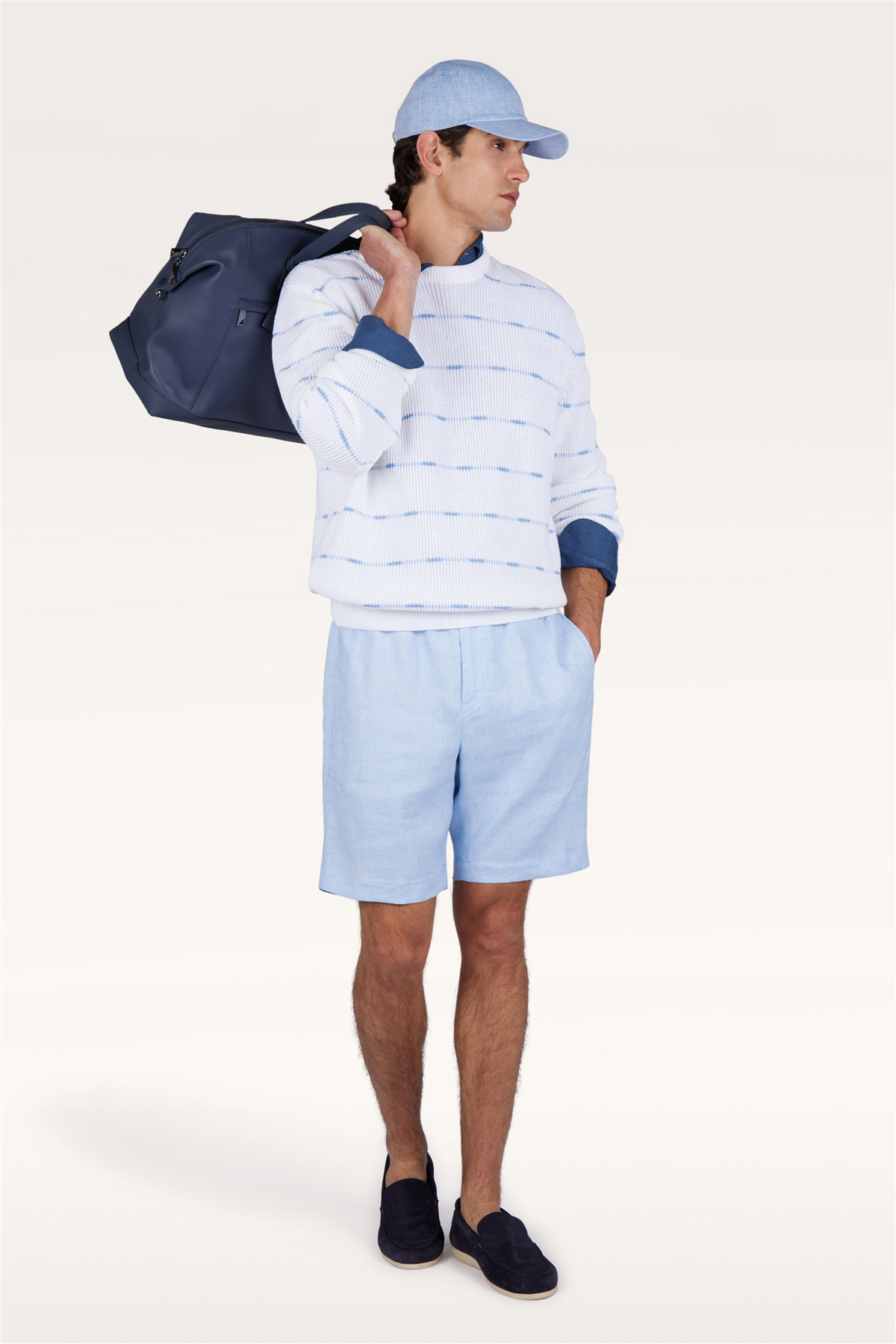 Crew-Neck Sweater Linen/Cotton Urukai With Striped Pattern
