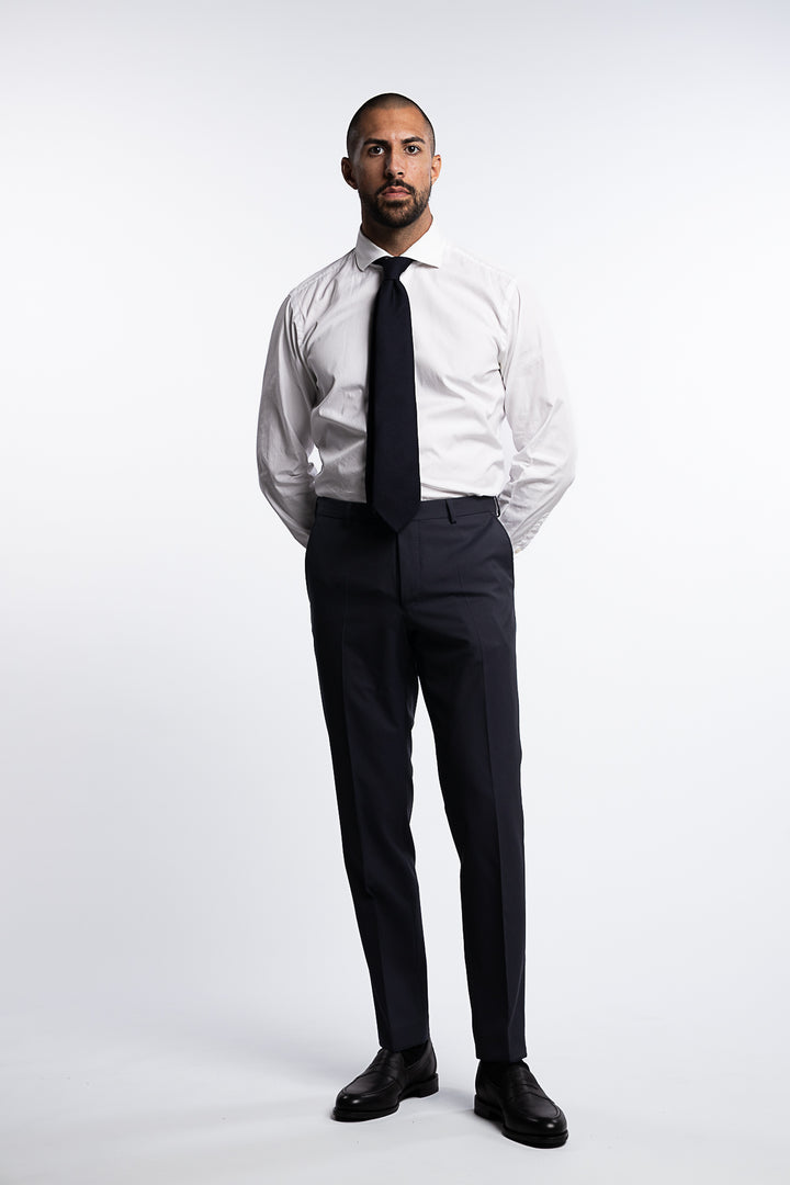 Denz Slim Fit Wool Trousers Dark Navy