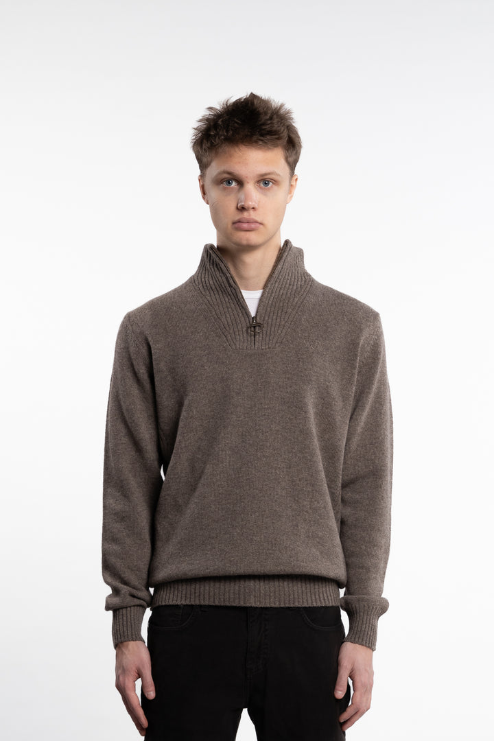 Essential Lambswool Half Zip Knitted Jumper Dark Stone