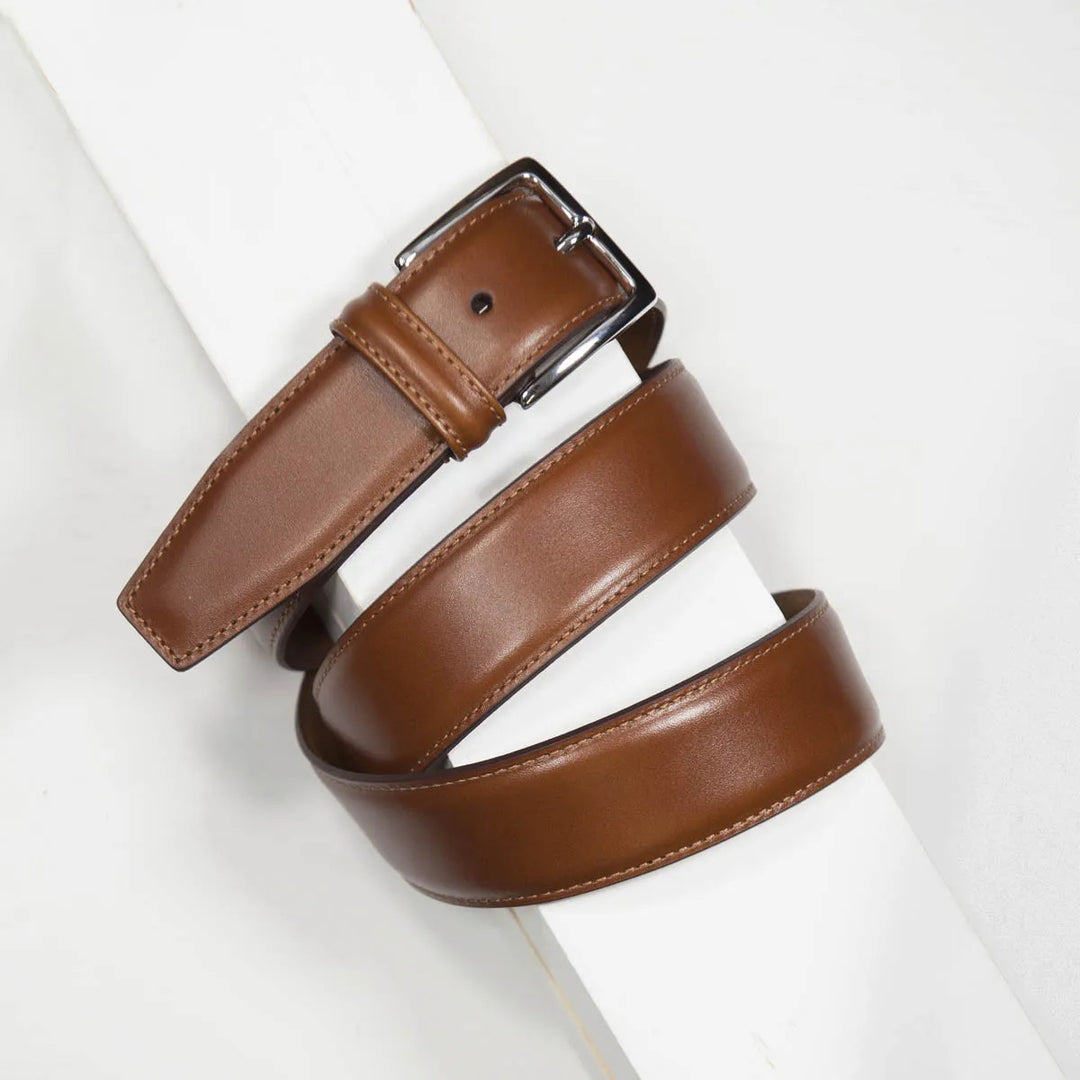 Classic Stitched Leather Belt Tan 3,5 cm