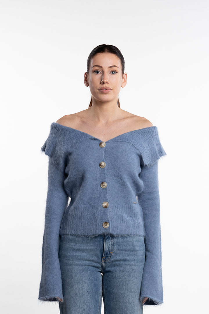 Off Shoulder Cardigan - Blue