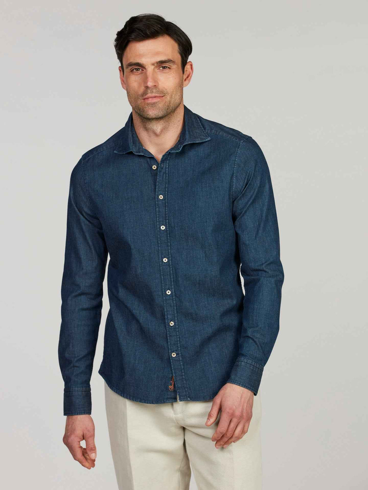Slimline Casual Denim Stretch Shirt Navy - Stenströms