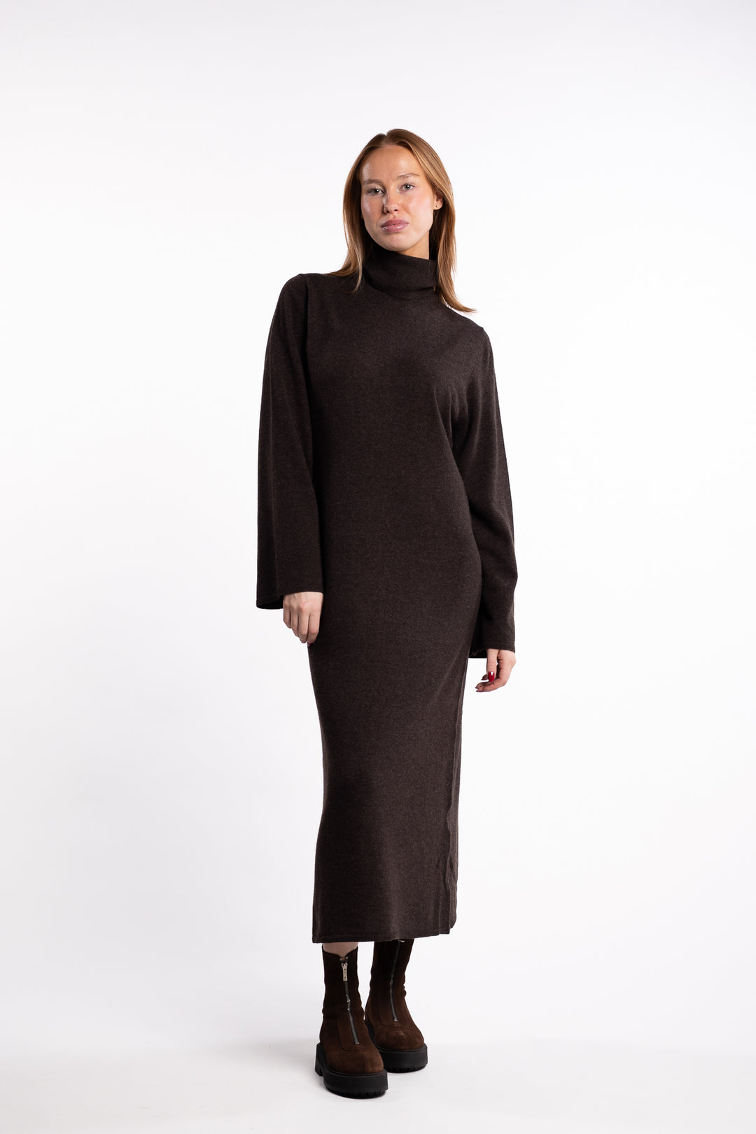 Turtleneck Touloun Maxi Dress- Coffee
