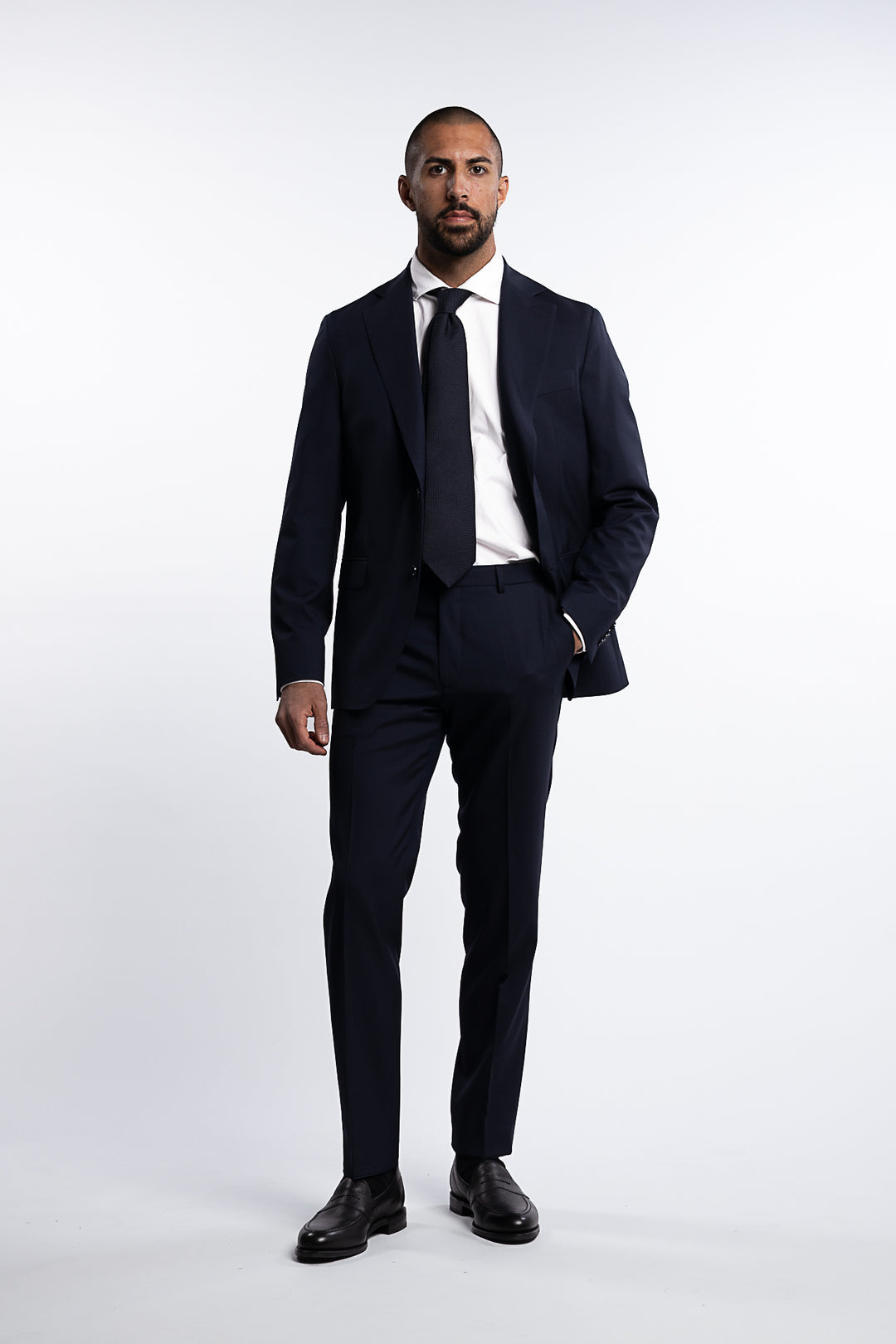 Denz Slim Fit Wool Trousers Navy