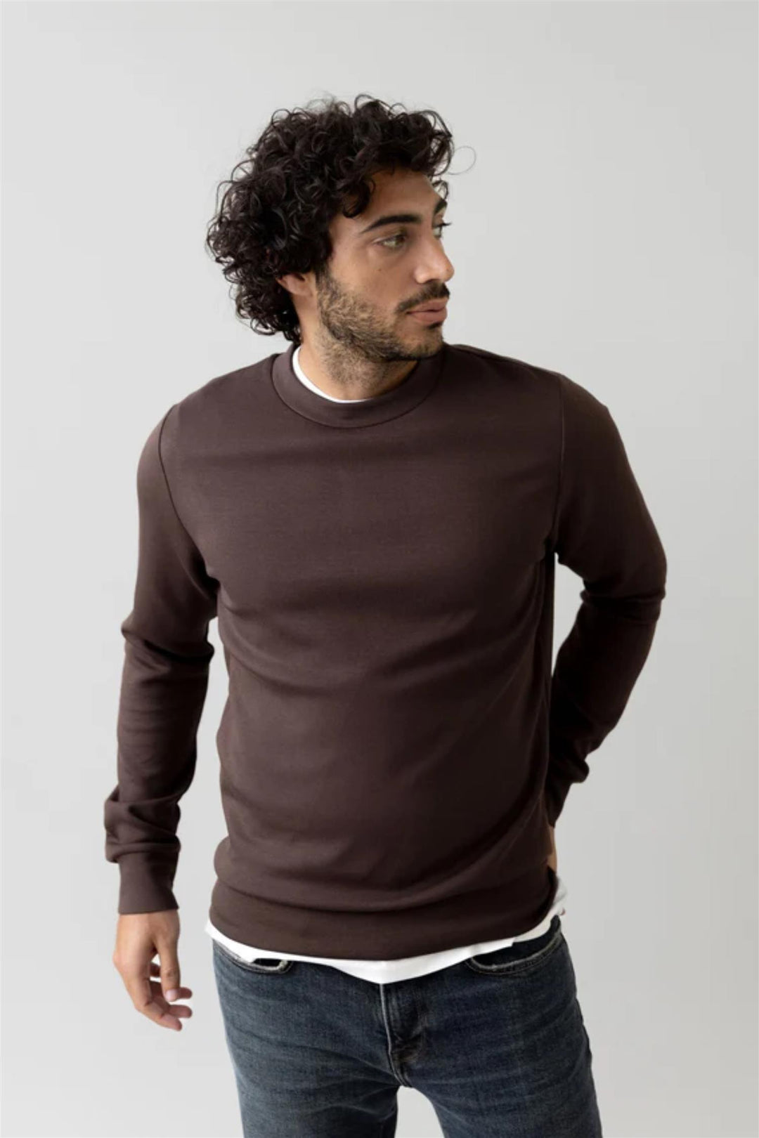 Abel Crew Neck Sweat Chocolate Brown