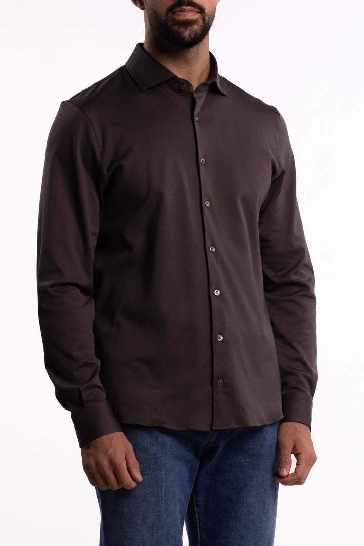 Cotton Stretch Shirt Brown