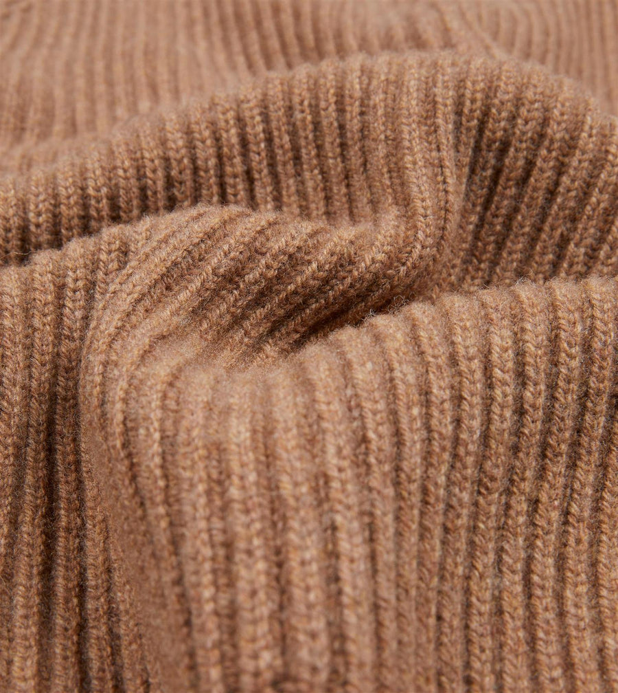 Lambswool Shawl Collar Rib Cardigan Camel