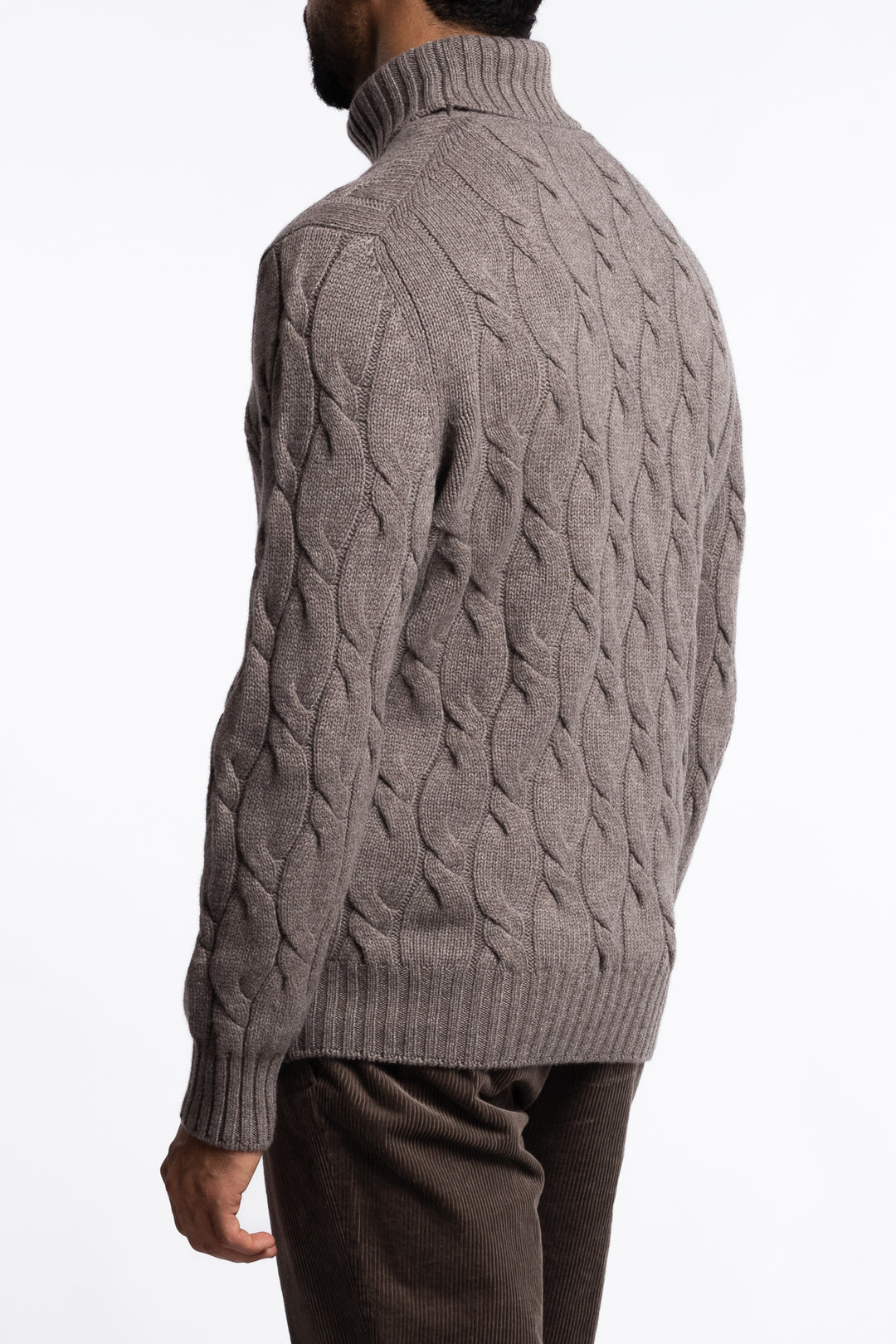 Cabled Virgin Wool Turtleneck Brown