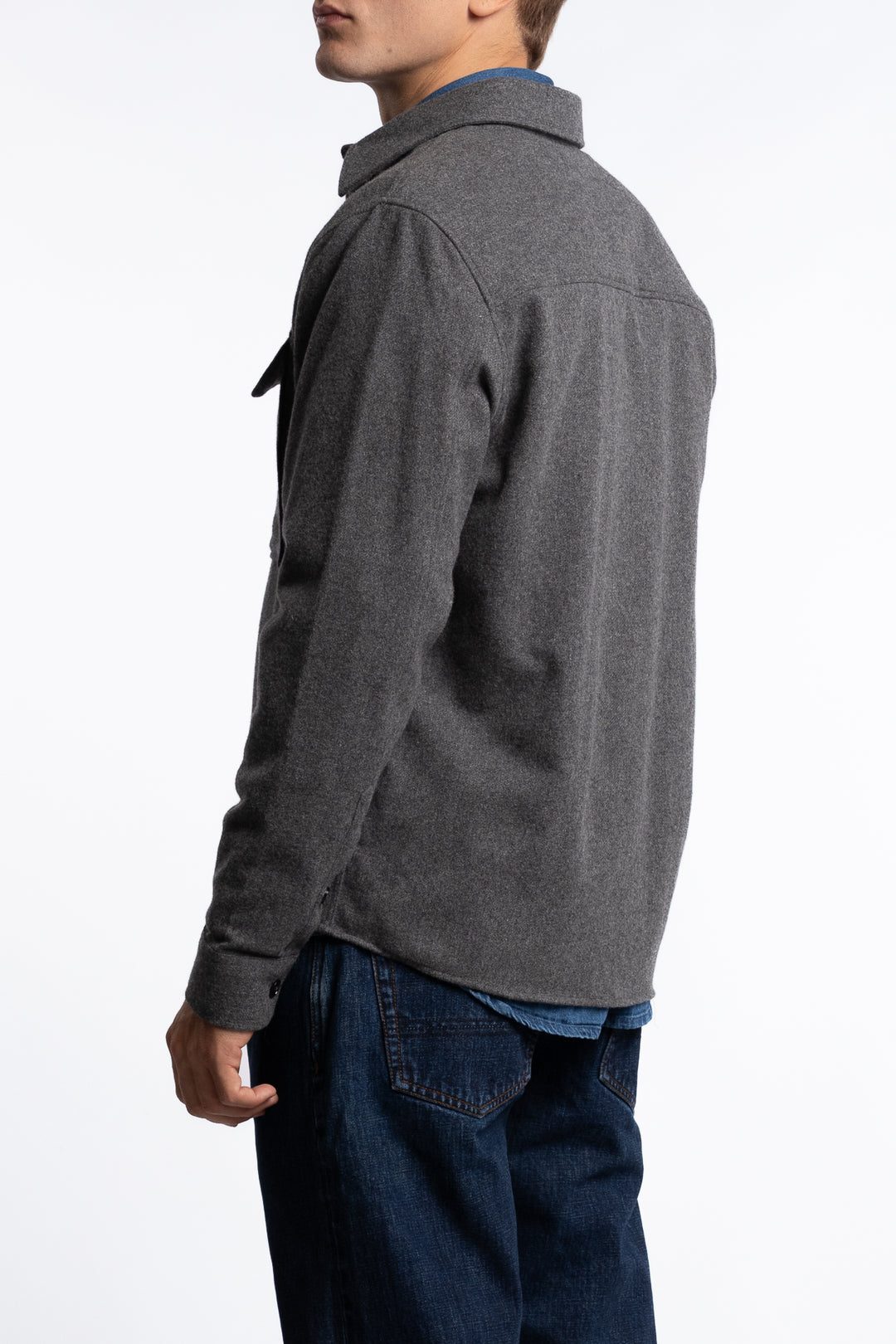 Flat Wool Overshirt Dark Grey Melange
