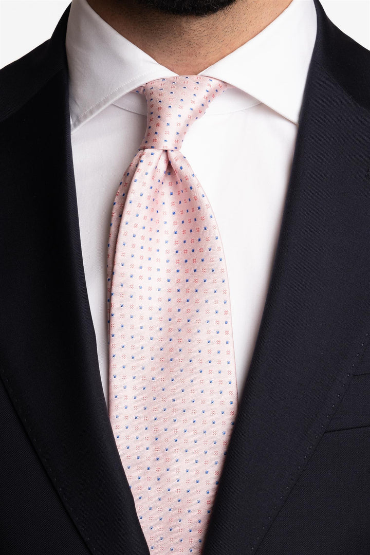 Silk Woven Tie Pink With Blue/Pink Dots