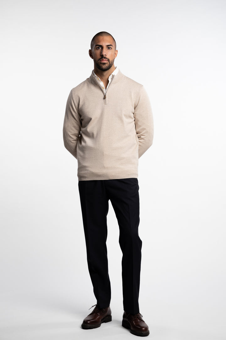 Merino Wool Half Zip Lt. Brown