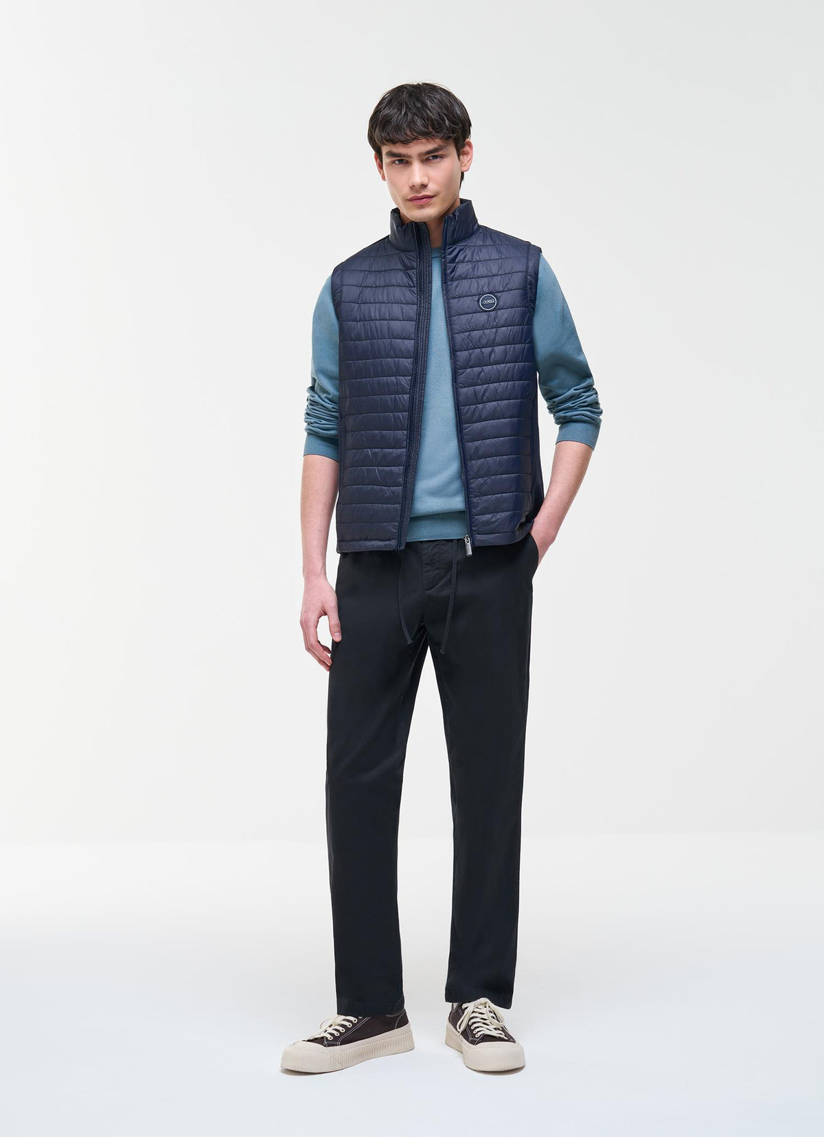 Vest With Knit Inserts Navy