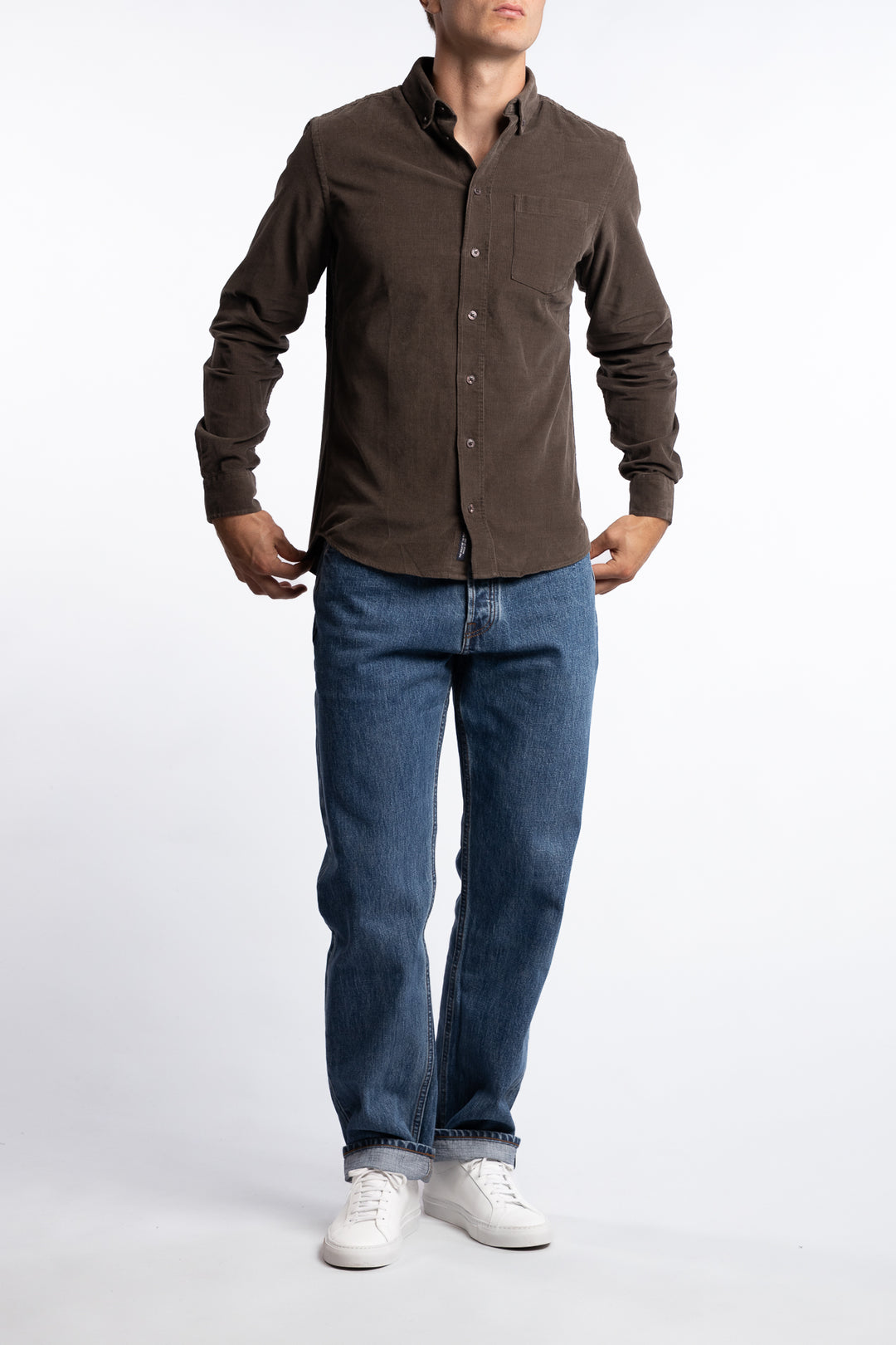 Anton LS BD Baby Cord Shirt Brown