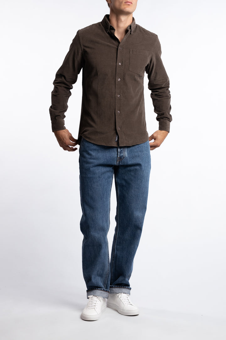 Anton LS BD Baby Cord Shirt Brown