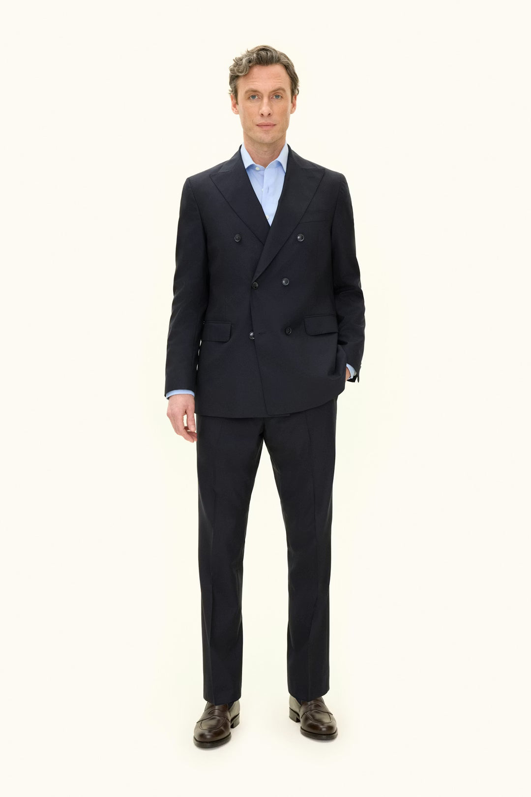 Farris Regular Fit Double Breasted Wool Blazer Dark Navy