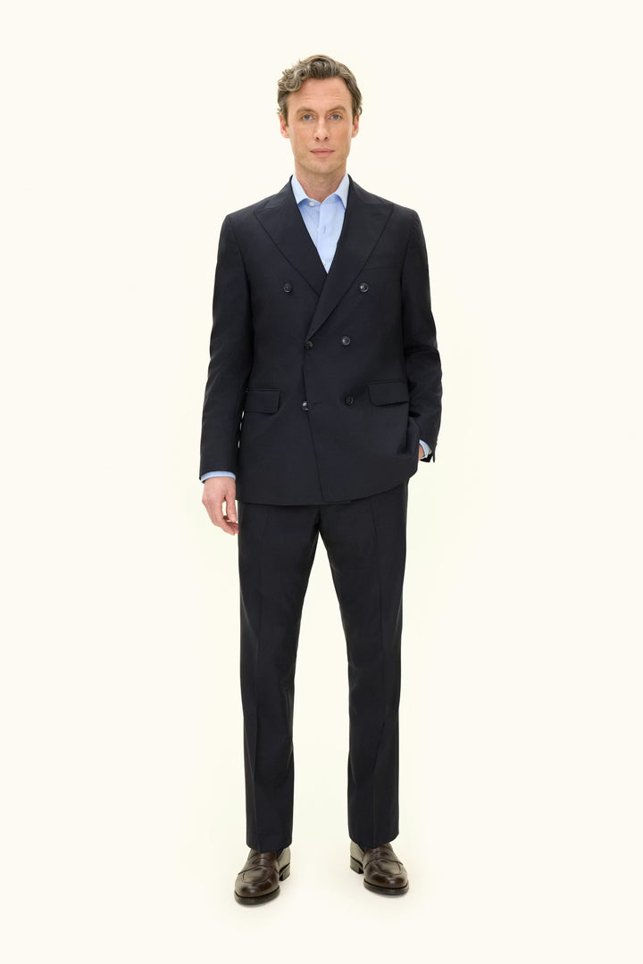 Farris Regular Fit Double Breasted Wool Blazer Dark Navy