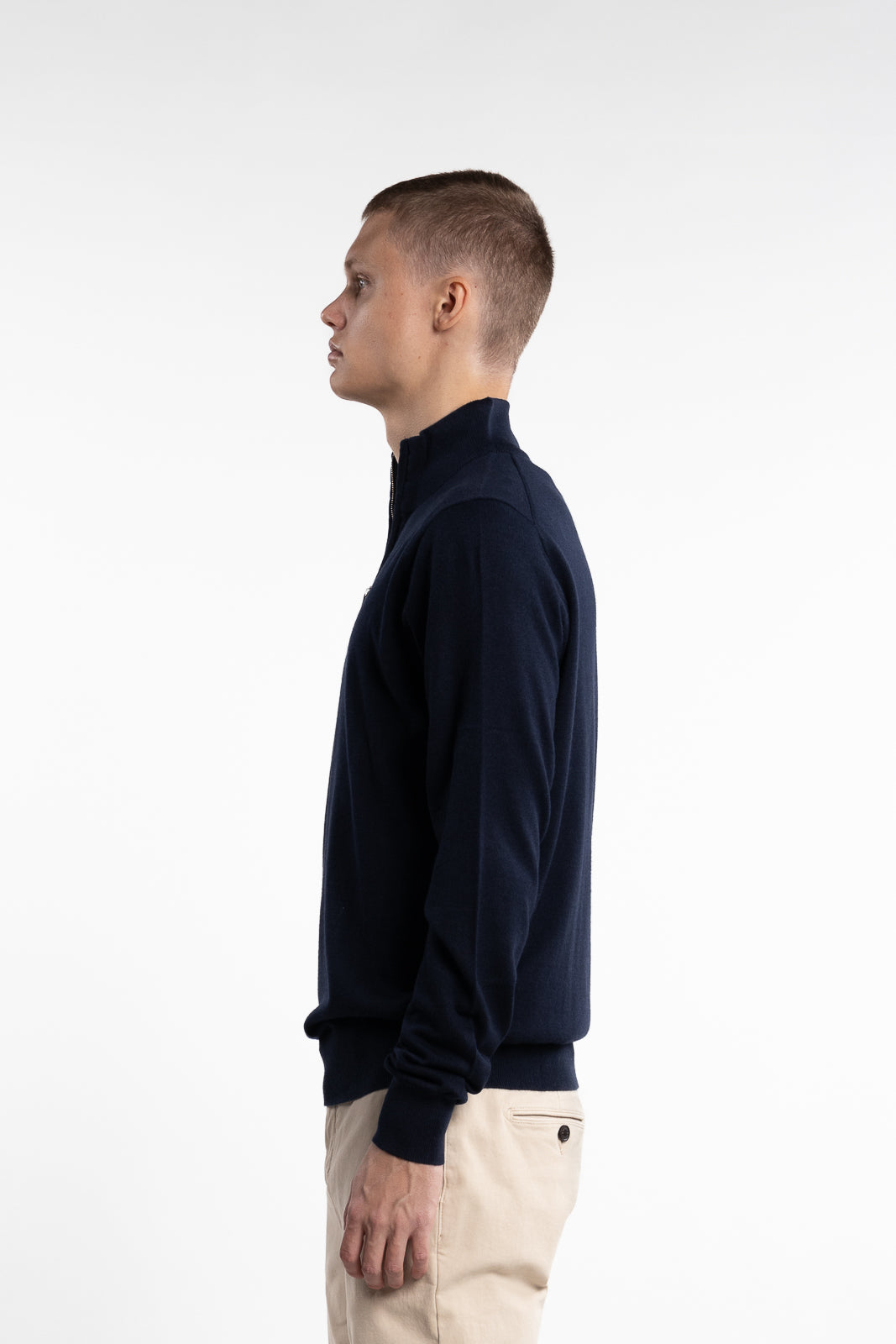 Knitted Wool Cashmere Half-Zip Blue