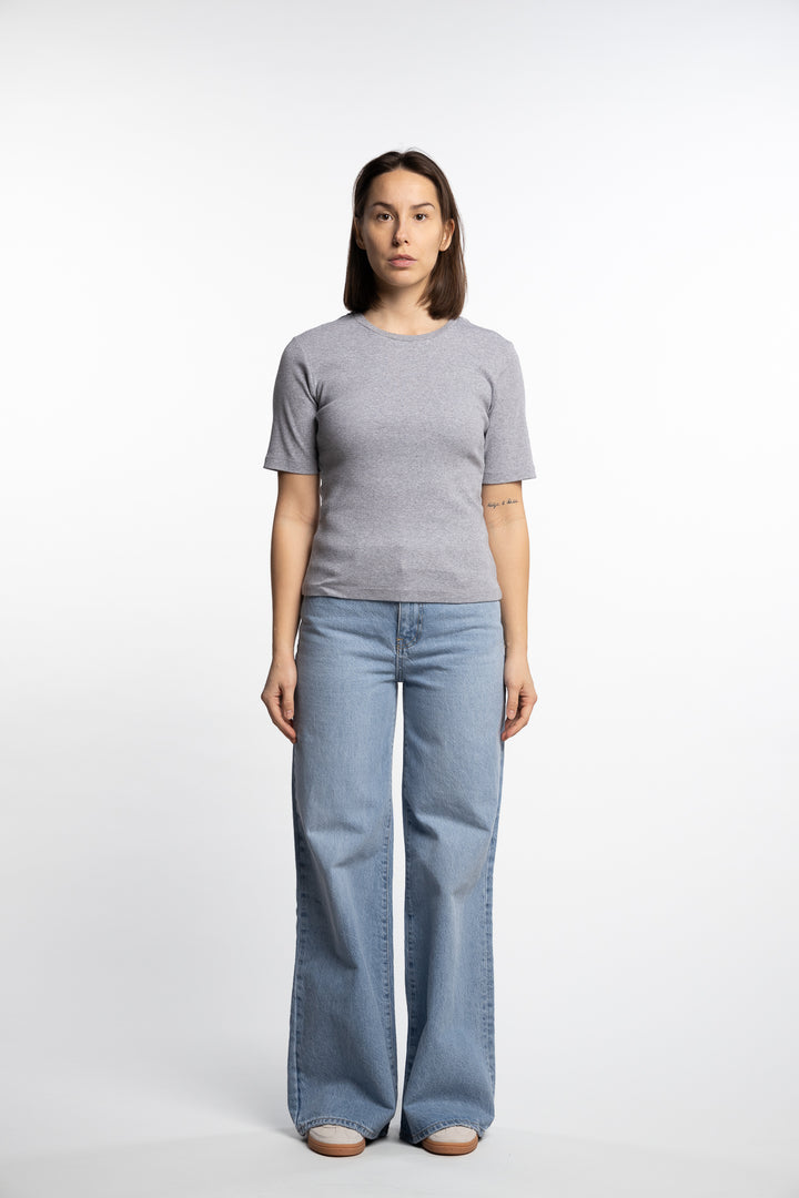 Pippa Rib Tee- Light Grey Melange