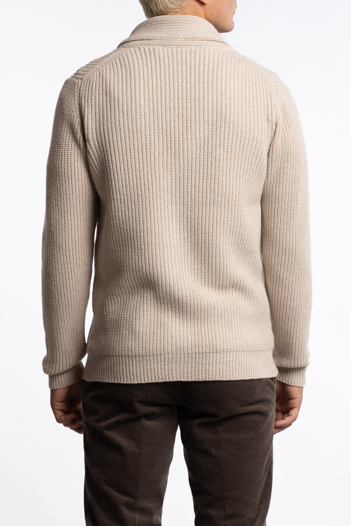 Shawl Collar Wool Cardigan Beige