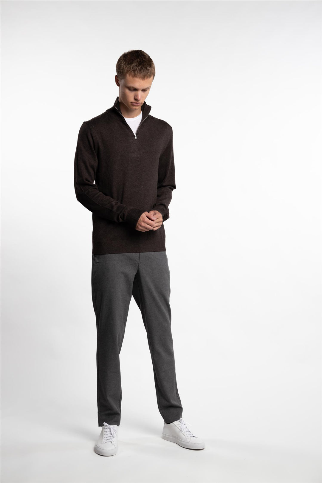 Half Zip Mélange Knit Brown Mix